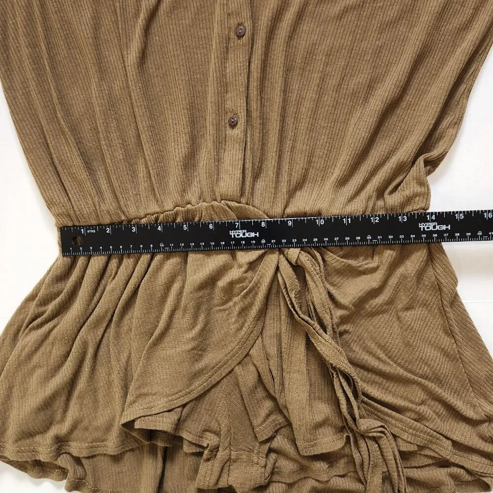 Free People Beach Lively Romper S Olive Green‎ Long Sleeve V-Neck Button Front